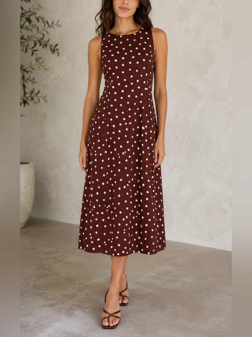 MINKPINK Cedar Tie Back Midi Dress Chocolate Spot NWT S
